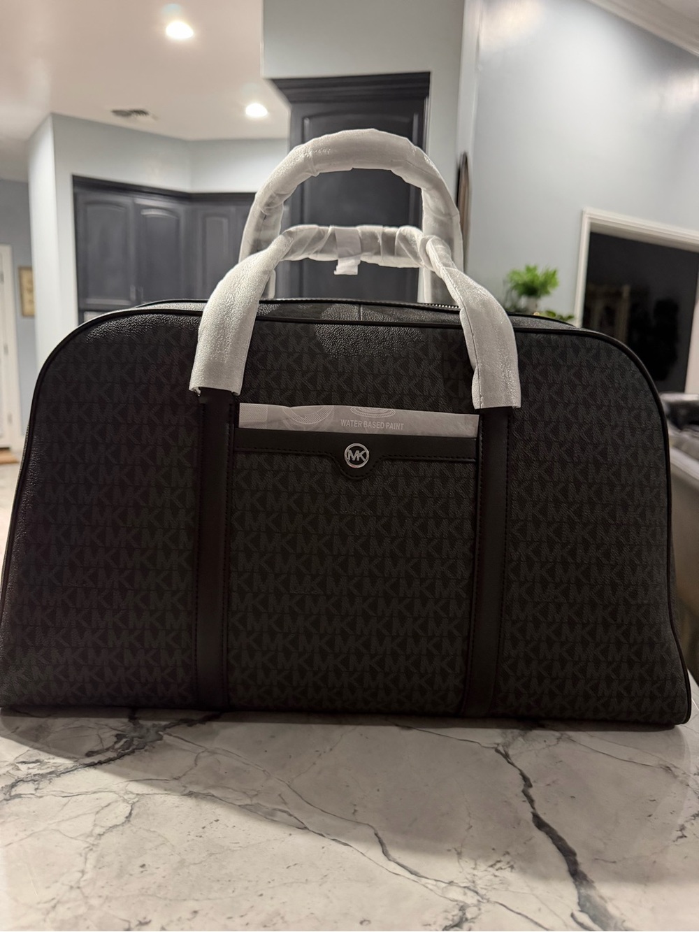 Michael Kors Brown Monogram Duffel Bag with Dark Trim